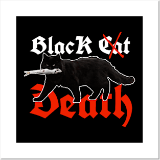 black death or black cat eats fish Posters and Art